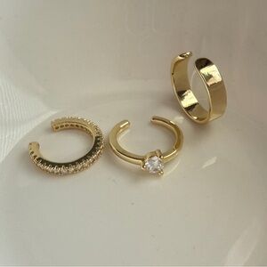 NEW! Anthropologie Cuff Crystal Huggies Gold Earrings (3pcs)